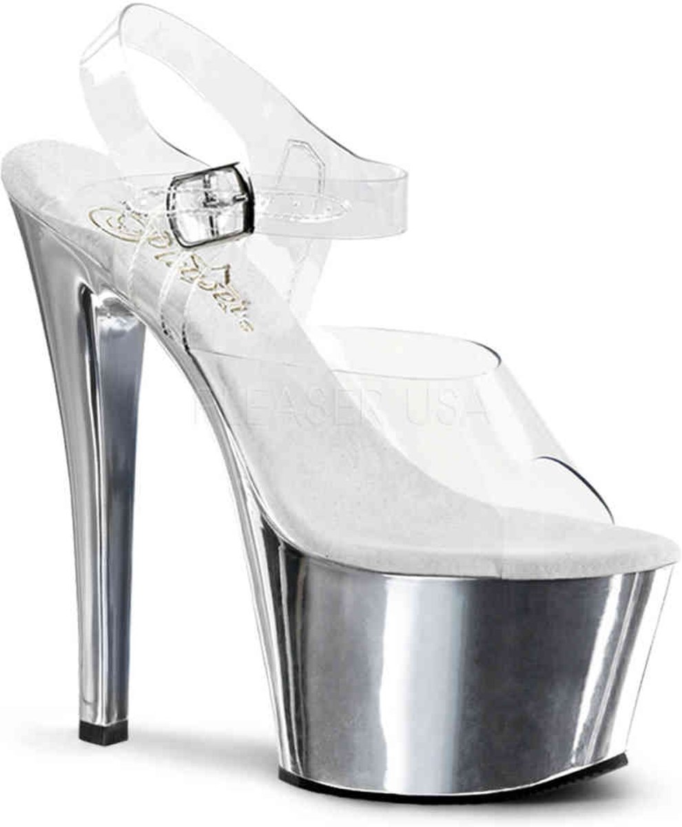 EU 41,5 = US 11 | SKY-308 | 7 Heel, 2 3/4 Chrome Plated PF Ankle Strap Sandal